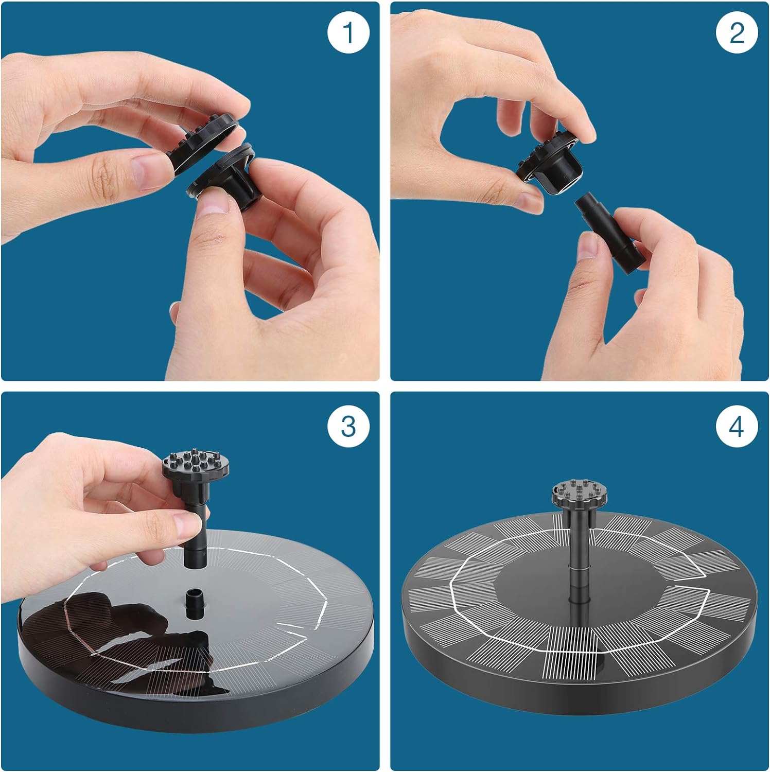 POOLTOOL Solarbrunnenpumpe, Vogelbadbrunnen, Schwimmender Brunnen für Pools mit 6 Sprühaufsätzen und Distanzhaltern! – Bild 10