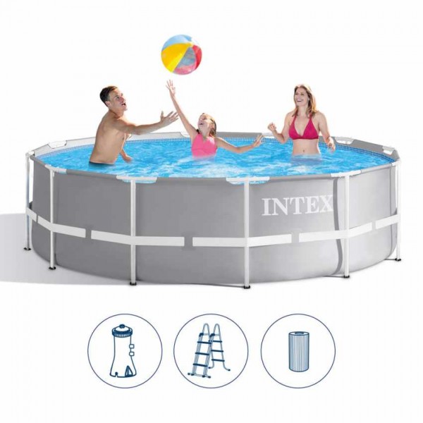 INTEX 2019 Neuheit 366x99 cm Prismaframepool & Leiter und Pumpe
