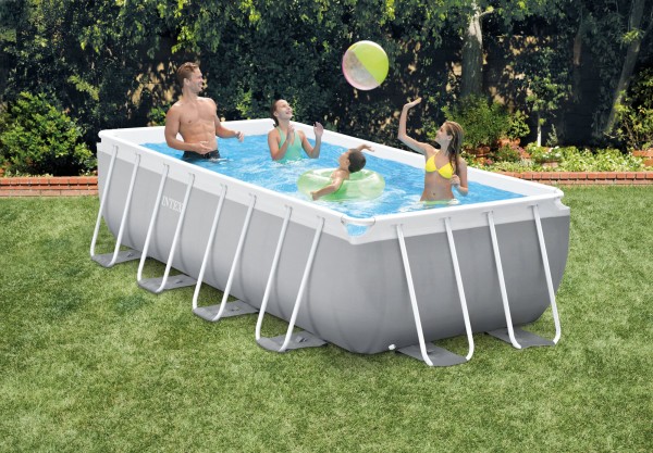 INTEX Prismaframe Pool 488x244x107cm mit Pumpe. Leiter und Plane
