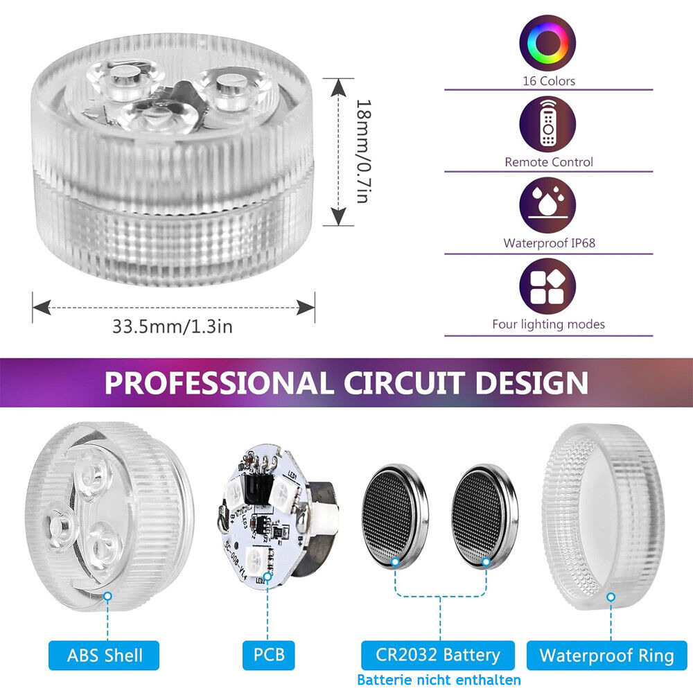 POOLTOOL LED Miniatur Leuchte mit Batterien + Saugnapf + Fernbedienung – Bild 7